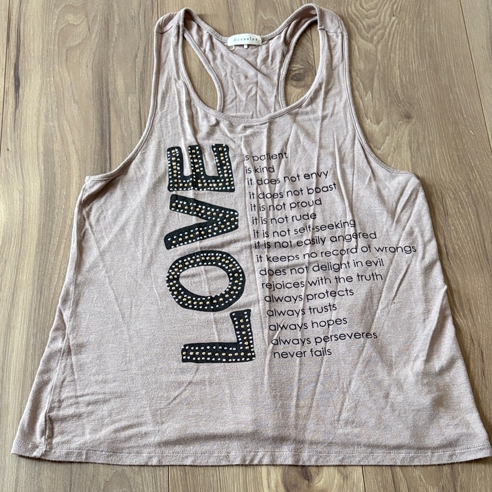 Occasion Tan Love Graphic Tank Top